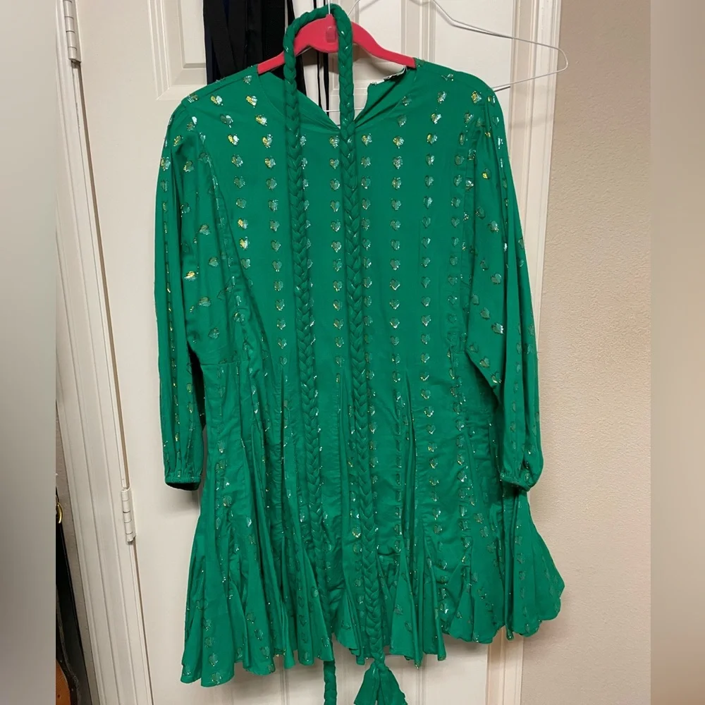RHODE Green Ruffled Tie Front Mini Dress - Picture 1 of 4